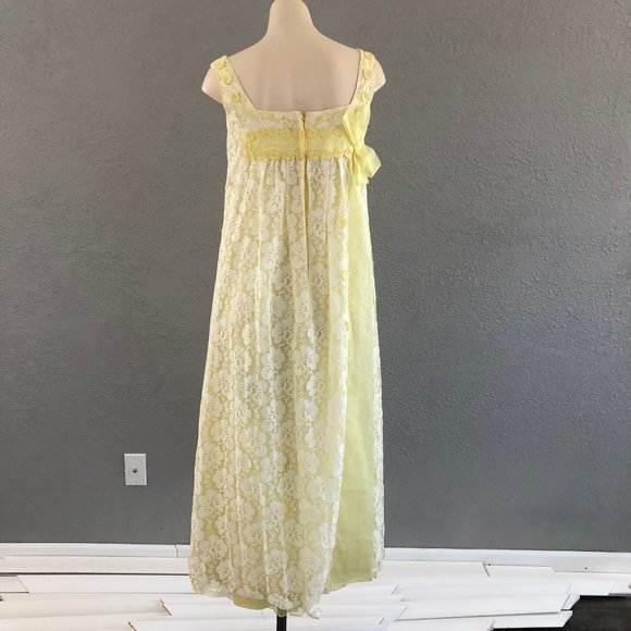 Vintage 60s NADINE Floral Illusion Lace Gown, 60s Hippie Maxi Dress Daisy Trim - Picture 4 of 6